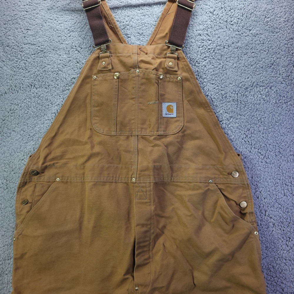 Carhartt R01 BRN Mens Brown Duck Bib Overalls Double Knee Made in USA 46x32